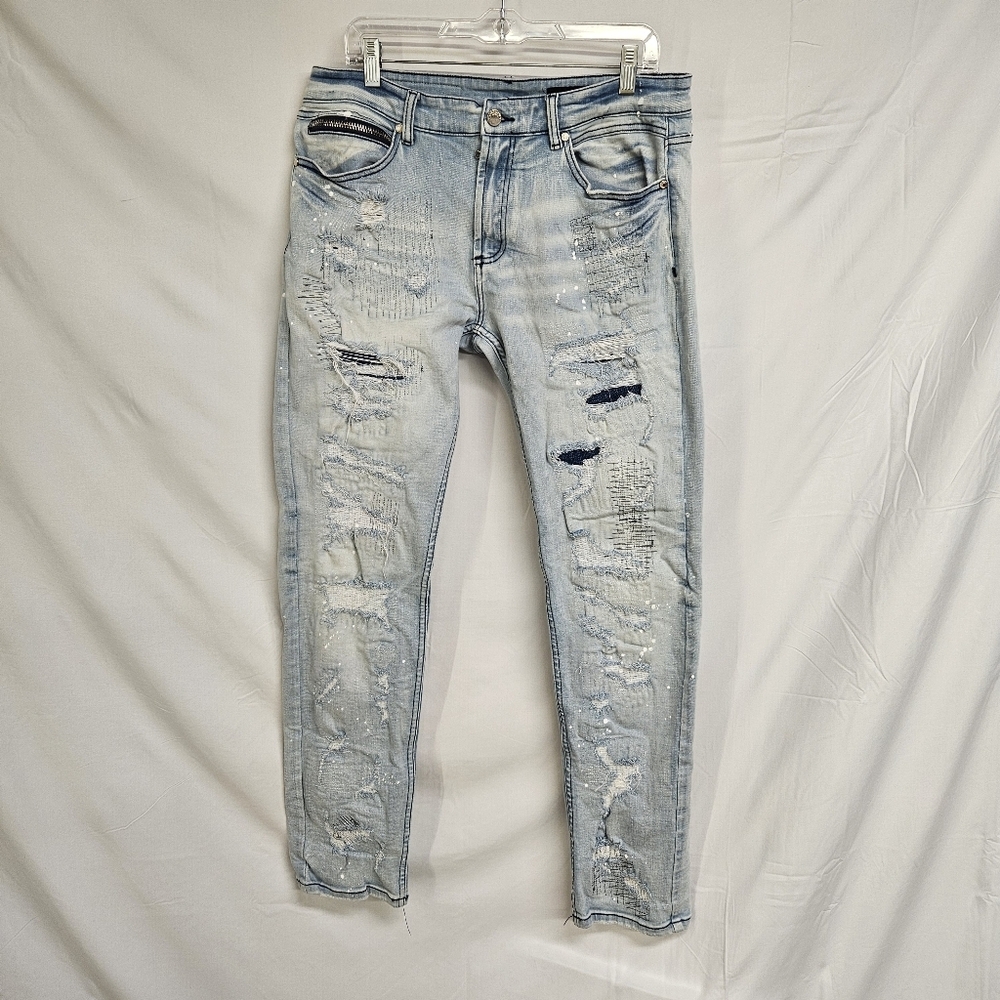 Rockstar Original Denim Distressed Frayed Blue Jeans Size 34
